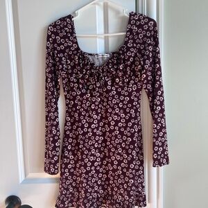 Reformation Burgundy and Cream Patterned Dress